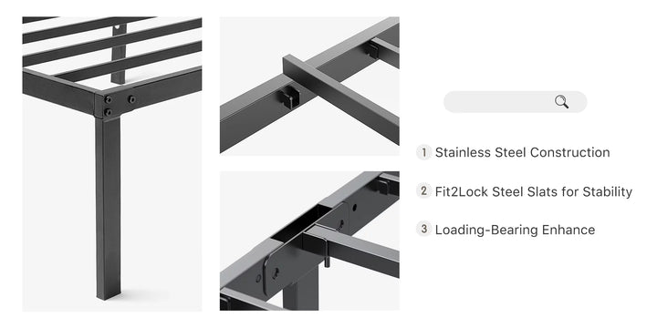 Queen Platform Bed Frame with Ample Storage Space, Sturdy Steel Slat Support, Heavy-Duty Construction, 14-Inch Height, No Box Spring Required