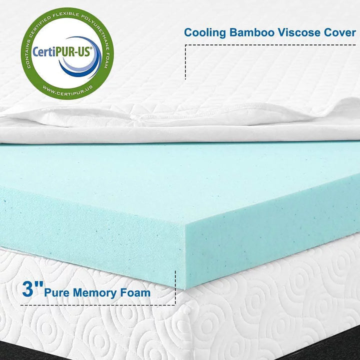 3 Inch Memory Foam Mattress Topper,Cool Gel Infused Foam Bed Topper Mattress Pad,Certipur-Us Certified,Relieve Back Pain & Pressure Relief,Removable Soft Cover,10 Year Warranty,Queen Size