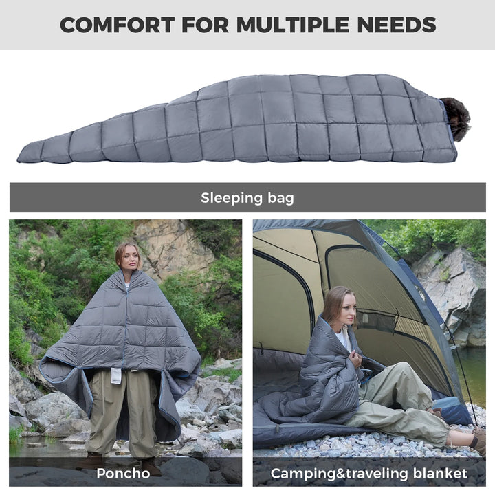 Outdoor Blanket Lightweight Waterproof Wearable Blanket for Camping, Backpacking, Traveling 69 in X 53 in Grey