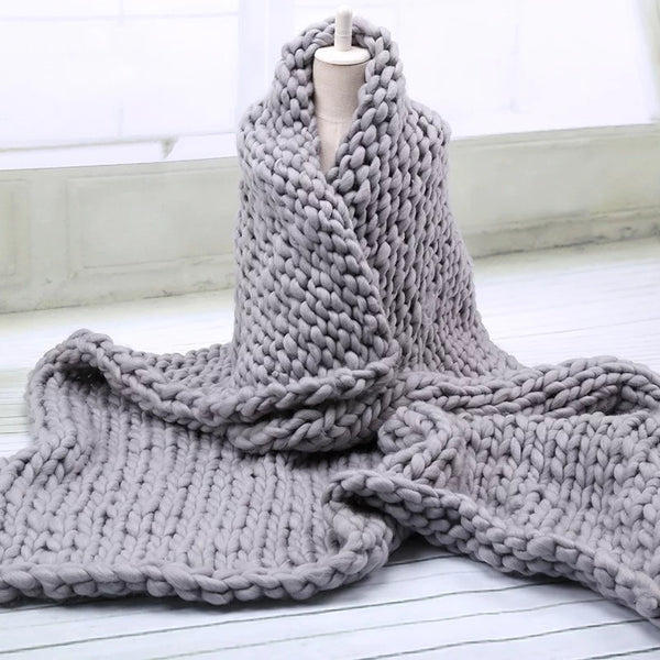 Chunky Wool Blanket Hat Blanket Crochet Arm Kniting Bed Throw Giant Yarn Super Bulky Knitted Blanket