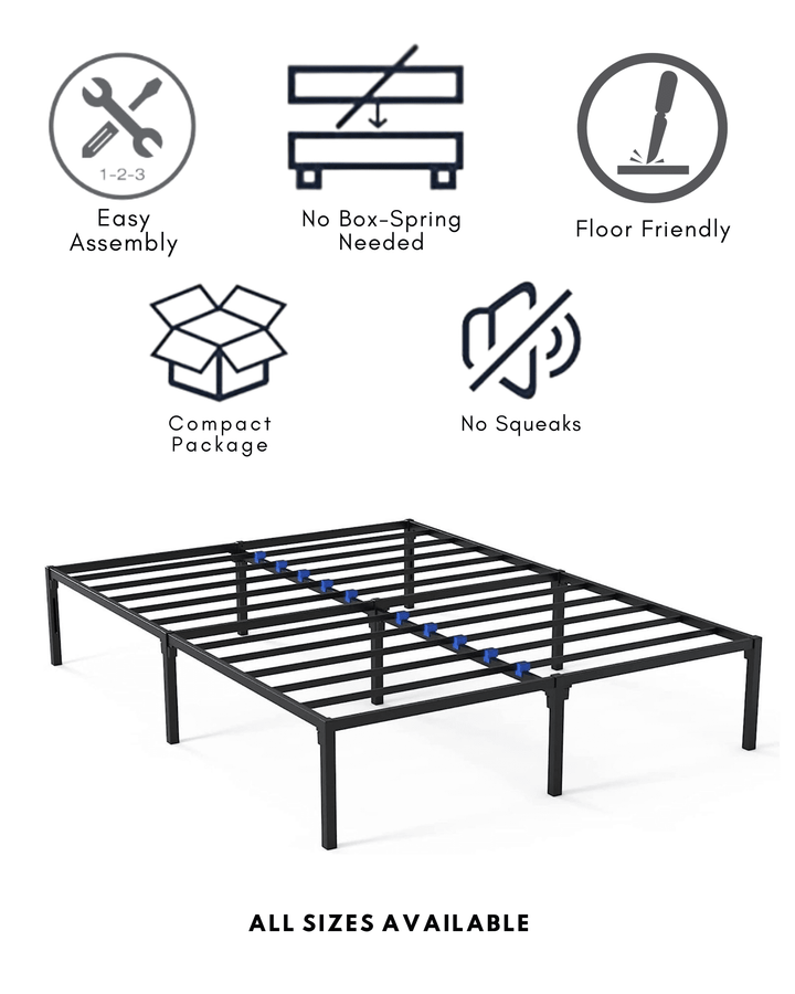 King Platform Bed Frame | Quiet & Sturdy | No Box Spring | 14" Mattress Foundation