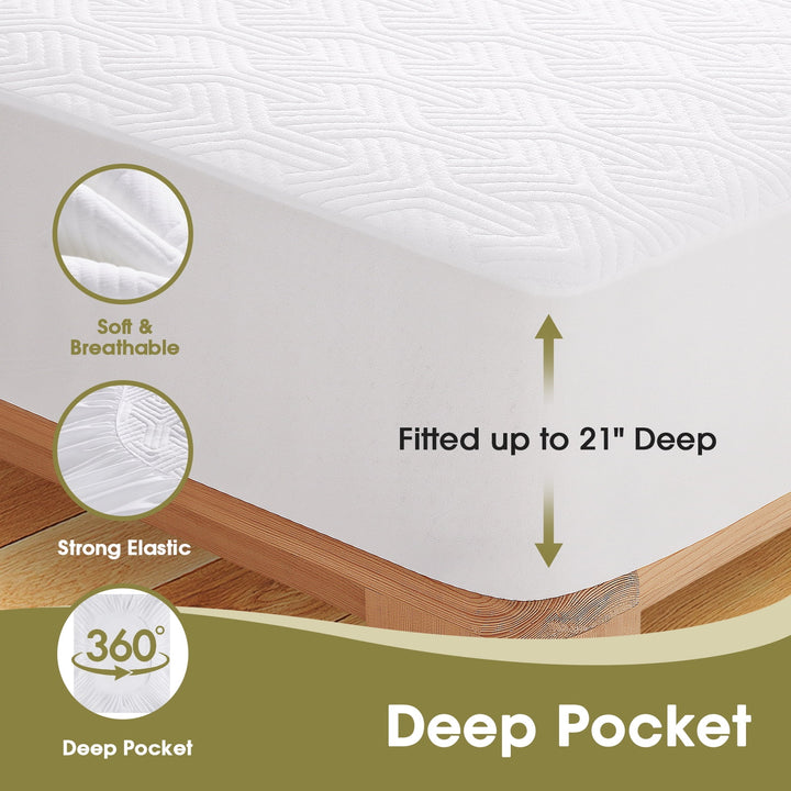 Queen Size Waterproof Mattress Protector Viscose Made from Bamboo Cooling Mattress Pad Cover Breathable Soft 3D Air Fabric Noiseless Washable Fitted Sheet with Deep Pocket up to 21"