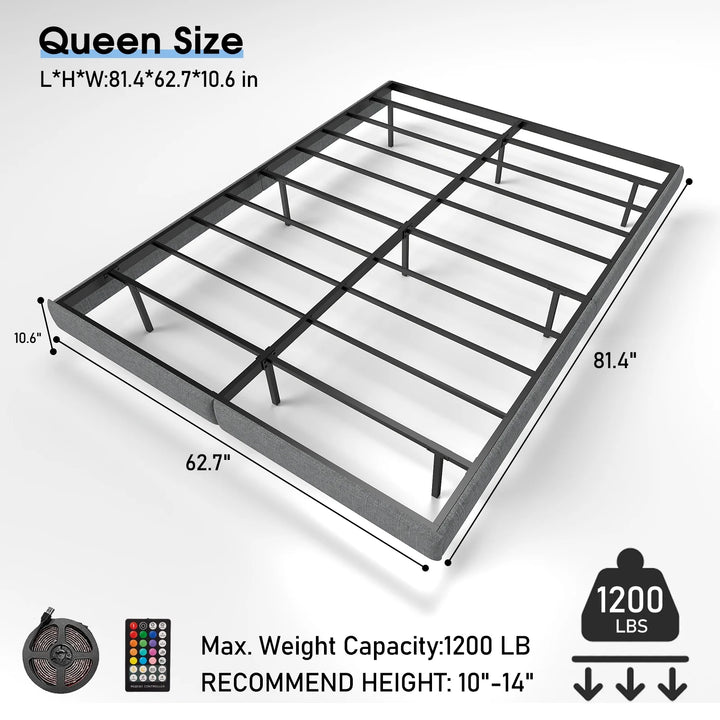 Floating Bed Frame Queen Size with LED Lights, Metal Platform Full Bed, No Headboard, No Box Spring Needed, Easy to Assemble