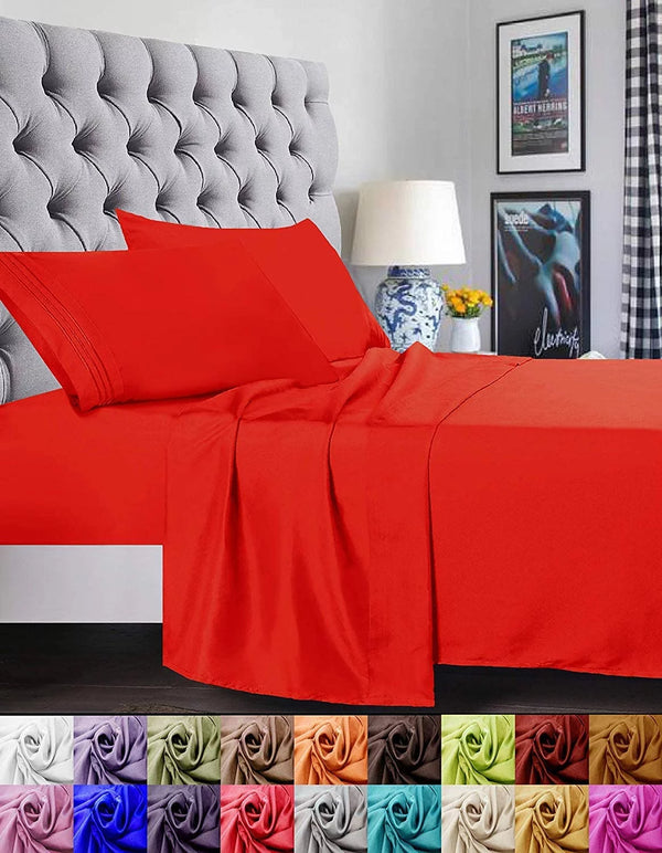 Breathable & Cooling Sheets - Hotel Luxury Bed Sheets - Extra Soft - Deep Pockets - Easy Fit - 4 Piece Set - California King Red