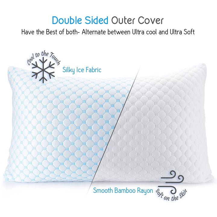 Temperature Regulating Reversible Cooling Pillow, Memory Foam Pillow, King Pillows 20" X 36", 2 Pack