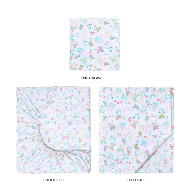 Kids Soft Microfiber Sheet Set, Floral Butterfly, Twin, 3 Pieces, Easy Care