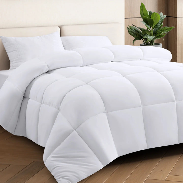 All Season Queen Size Cooling Comforter，Fluffy down Alternative Comforter - Quilted Duvet Insert with Corner Tabs - Luxury Soft Hotel Comforter - Reversible - Breathable - White