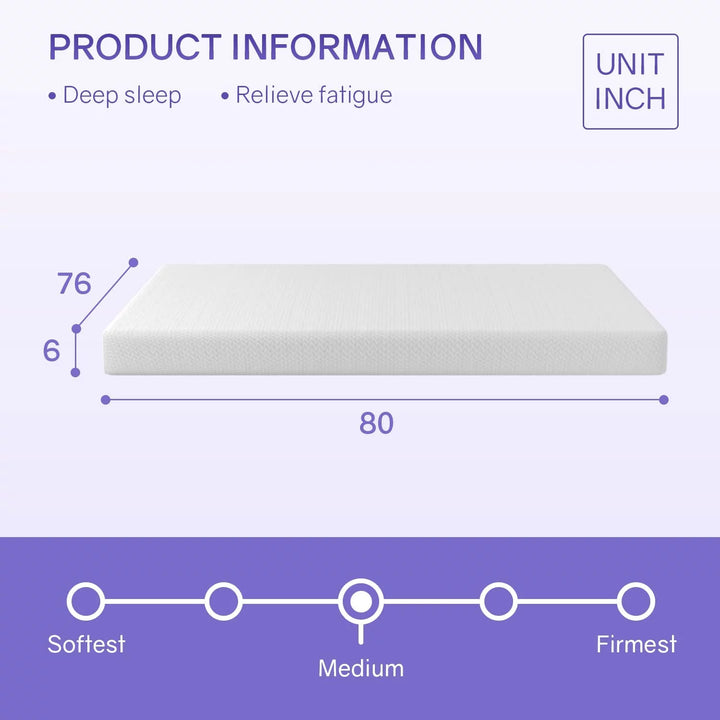 6-Inch Memory Foam Mattress with Cooling Gel Infusion, King Size