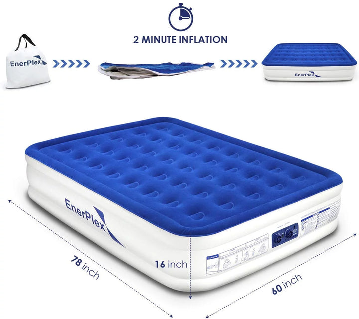 Luxury 16 Inch Double High Air Mattress with Built in Pump, Queen