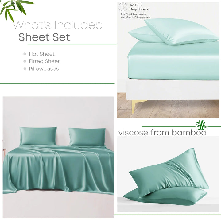 Split King Sheets for Adjustable Beds, 5 Piece Bedding Sheet Set - Viscose from Bamboo Silk Sheets, Cooling Bed Sheet, Hotel Luxury, Soft, Deep Pocket anti Pilling Sheets (Aqua)