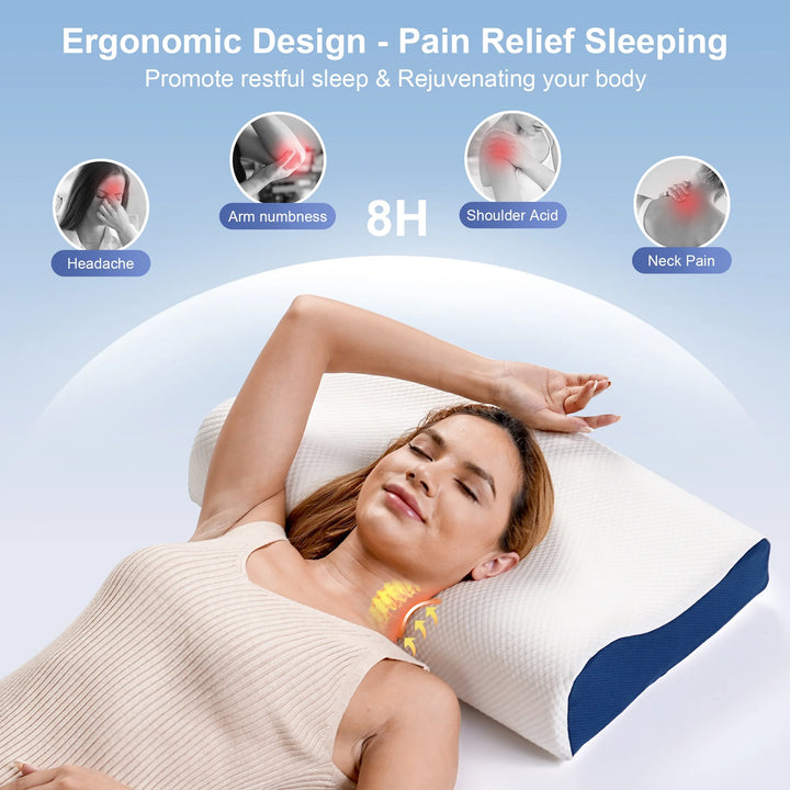 Cervical Pillow for Neck and Shoulder Pain Relief, Memory Foam Neck Support Pillow for Sleeping, Ergonomic Orthopedic Bed Pillow for Side Back Stomach Sleepers for Adults