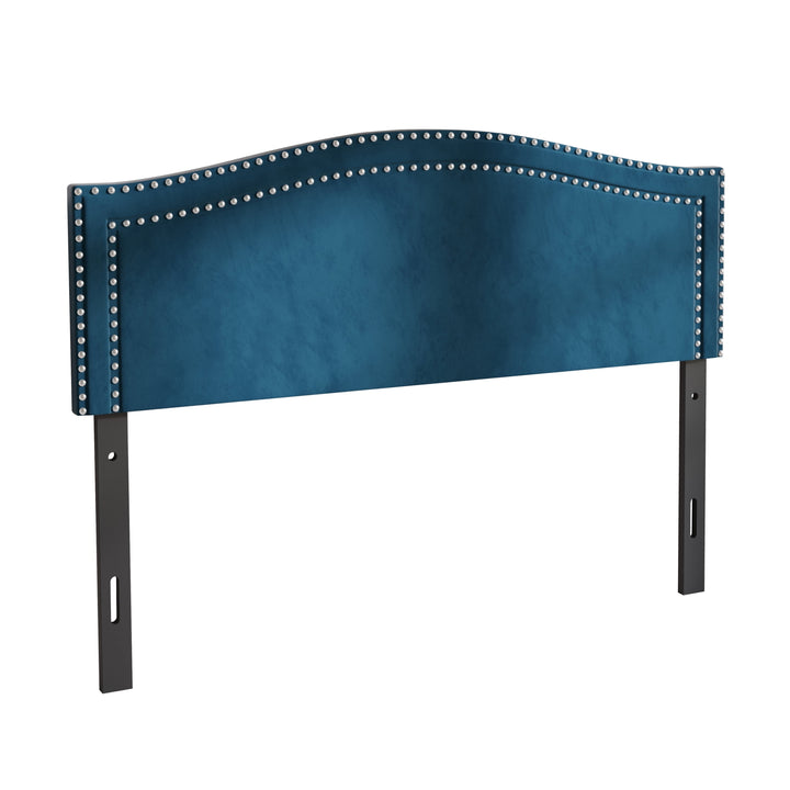 Upholstered Nailhead Trimmed Headboard, Navy Blue Velvet, Queen