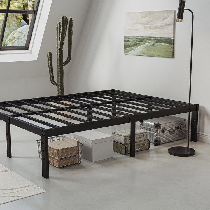 14" Queen Metal Bed Frame with Steel Slats, Heavy Duty Mattress Foundation