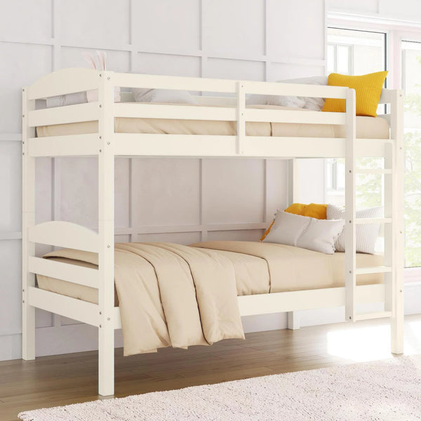 Leighton Solid Wood Twin-Over-Twin Convertible Bunk Bed, White