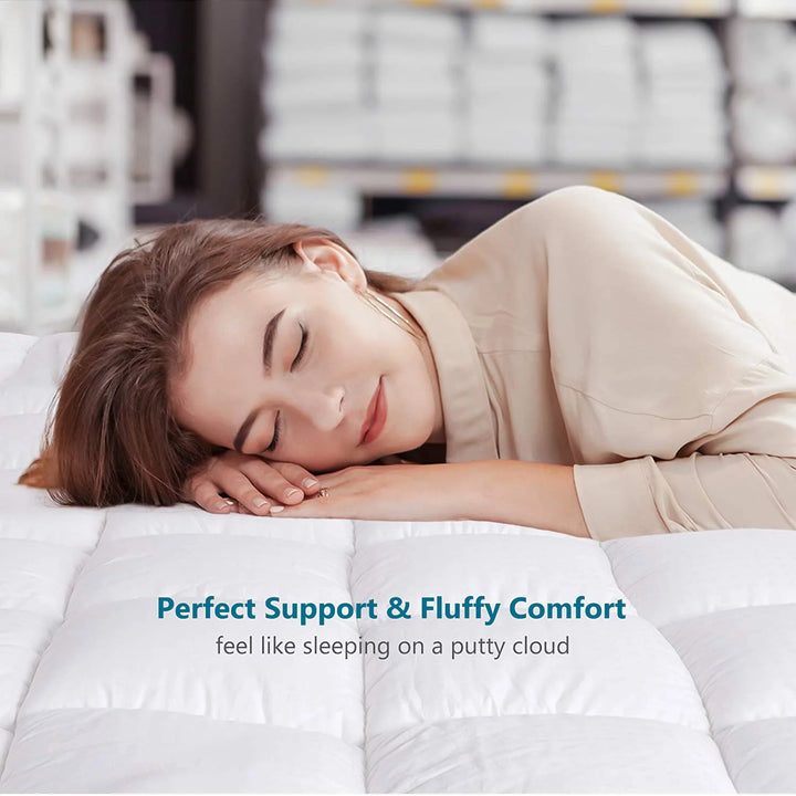 Queen Mattress Topper, Extra Thick Cooling Mattress Pad Cover, 400TC Cotton Pillow Top Protector with 8-21" Deep Pocket, Soft 5D Spiral Fiber Padding for Back Pain, White