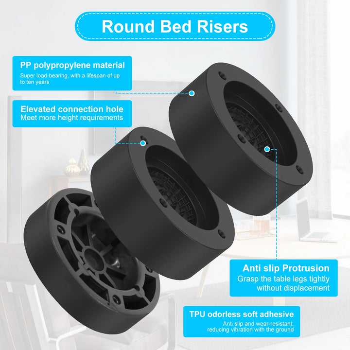 4 Pack Bed Risers Adjustable round Furniture Risers, 1.5"/2.5" Lift, Black