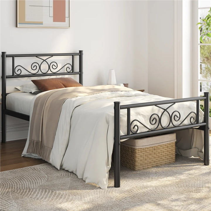 Jocelyn Modern Scroll Metal Platform Twin Bed, Black