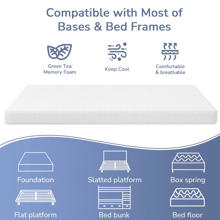 5 Inch Green Tea Memory Foam Mattress Cooling Gel Infused Mattress,Medium Firm Mattresses Certipur-Us Certified/Bed-In-A-Box/Pressure Relieving Full Size,White