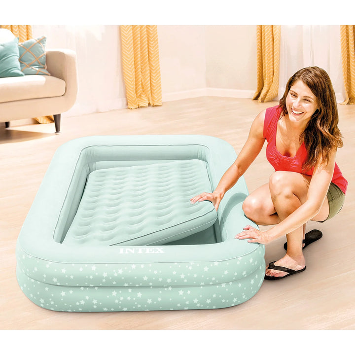 Open Box  Kids Inflatable Raised Frame Travel Air Mattress W/ Hand Pump