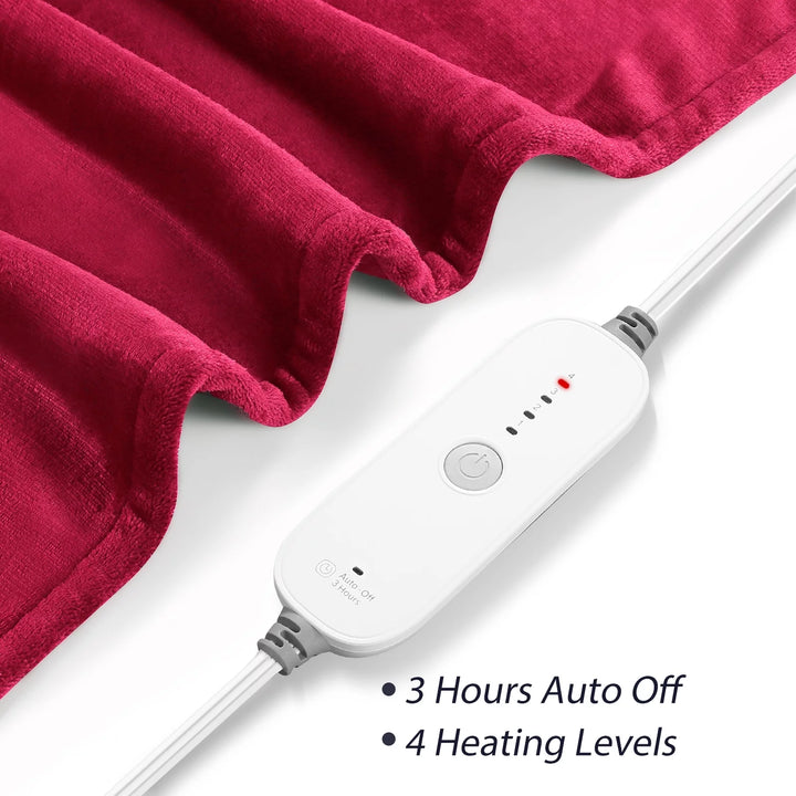 Electric Throw Blanket 50" X 60" Flannel & Shu Sherpa Heated Throwwith 4 Heating Levels, 3 Hours Auto-Off, Red