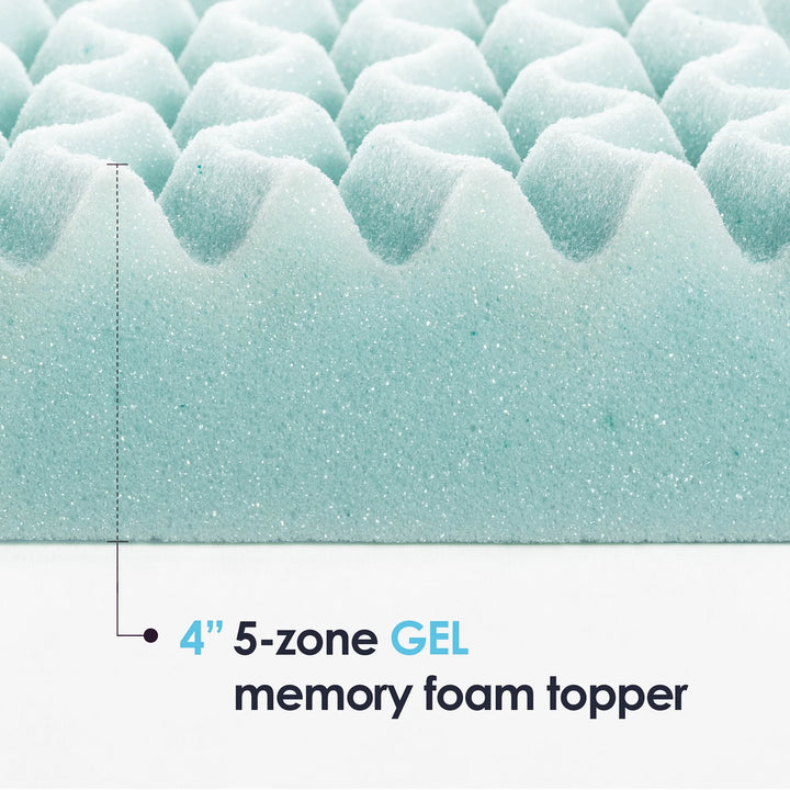 4" 5-Zone Cooling Gel Memory Foam Mattress Topper, Queen