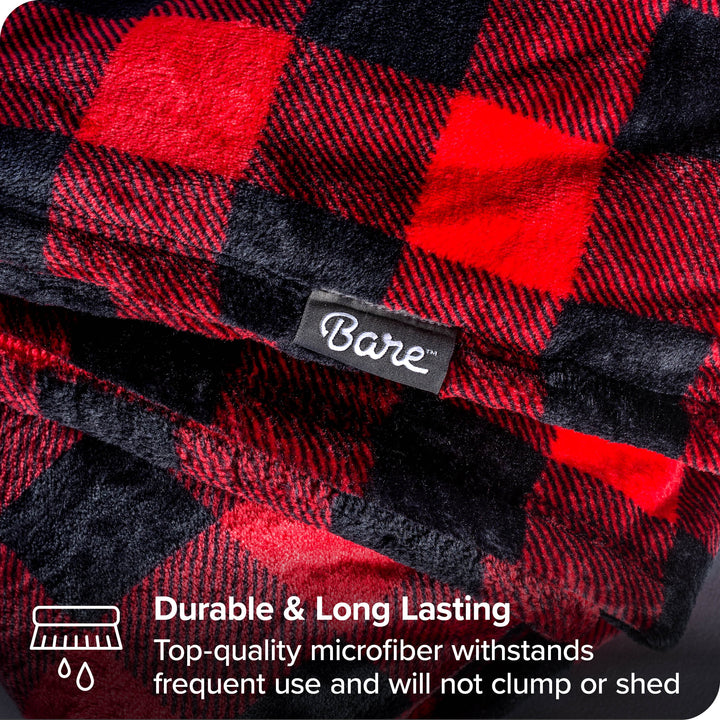 Microplush Fleece Blanket - 300 GSM - Fuzzy Microfleece - Soft & Plush - Twin/Twin XL, Buffalo Plaid - Red/Black