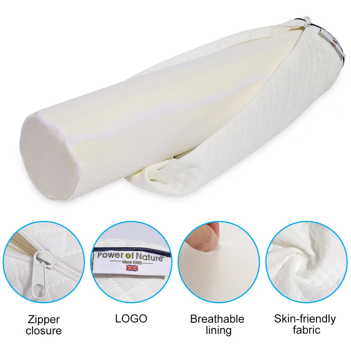 Roll Pillow Cylinder round Cervical Bolster Pillow Memory Foam Removable Washable Cover, Ergonomically Designed for Head, Neck, Back, and Legs White 45*10*10Cm