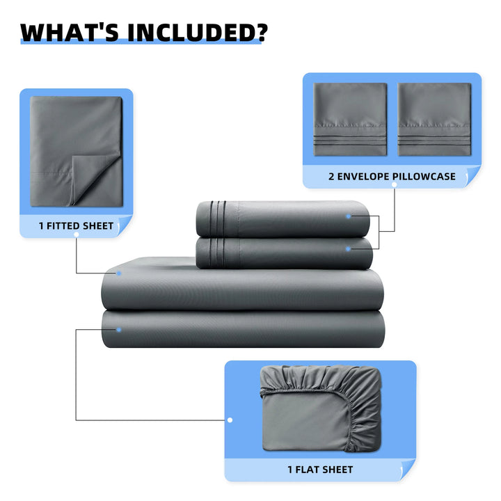 Cooling 4 Piece Luxury Bed Sheets Set, 1800 Series Microfiber Bed Sheets, 16" Deep Pocket, Queen, Dark Gray