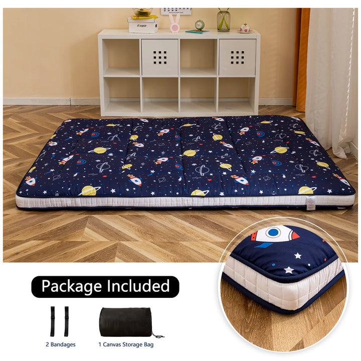 Extra Thick Futon Floor Mattress, Memory Foam Padded Japanese Floor Mattress, Navy Space, Twin