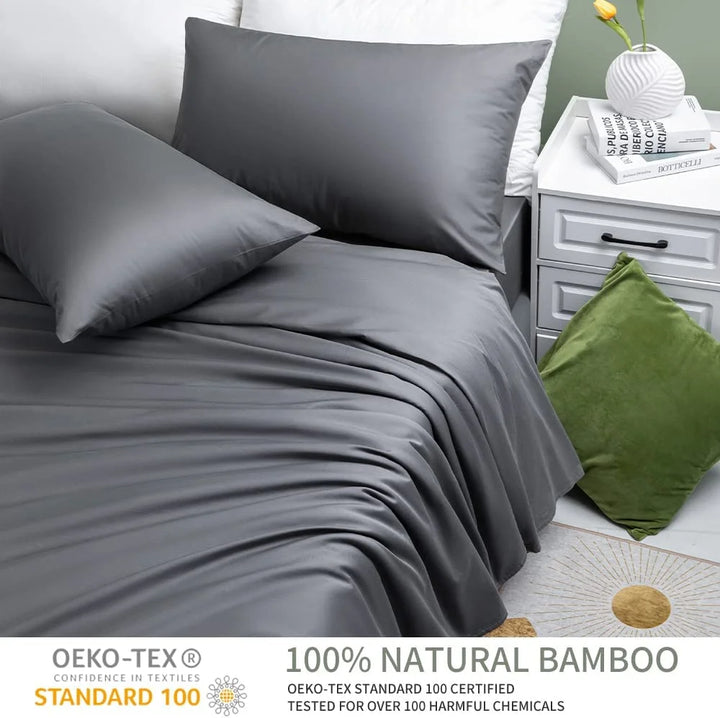 100% Organic Bamboo Bed Sheets, Cooling California King Sheet Sets 4 PC, 1800 Series Sheets with 16" Deep Pocket, Dark Gray