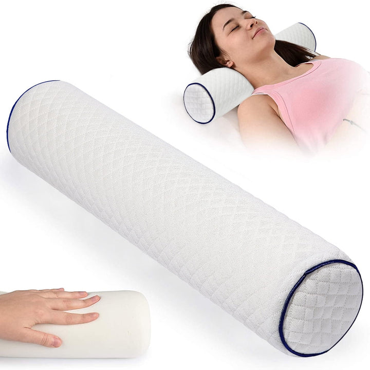 Roll Pillow Cylinder round Cervical Bolster Pillow Memory Foam Removable Washable Cover, Ergonomically Designed for Head, Neck, Back, and Legs White 45*10*10Cm