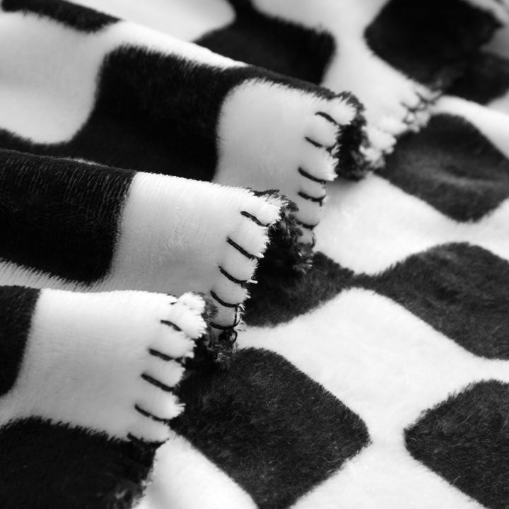 Black and White Check Plush Throw Blanket 50" X 60"