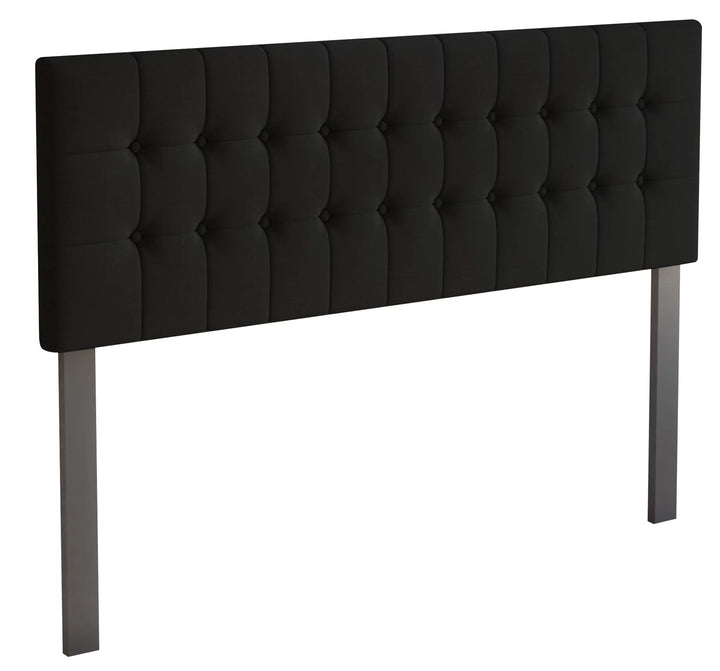 Upholstered Button Tufted Linen Headboard, Black, King