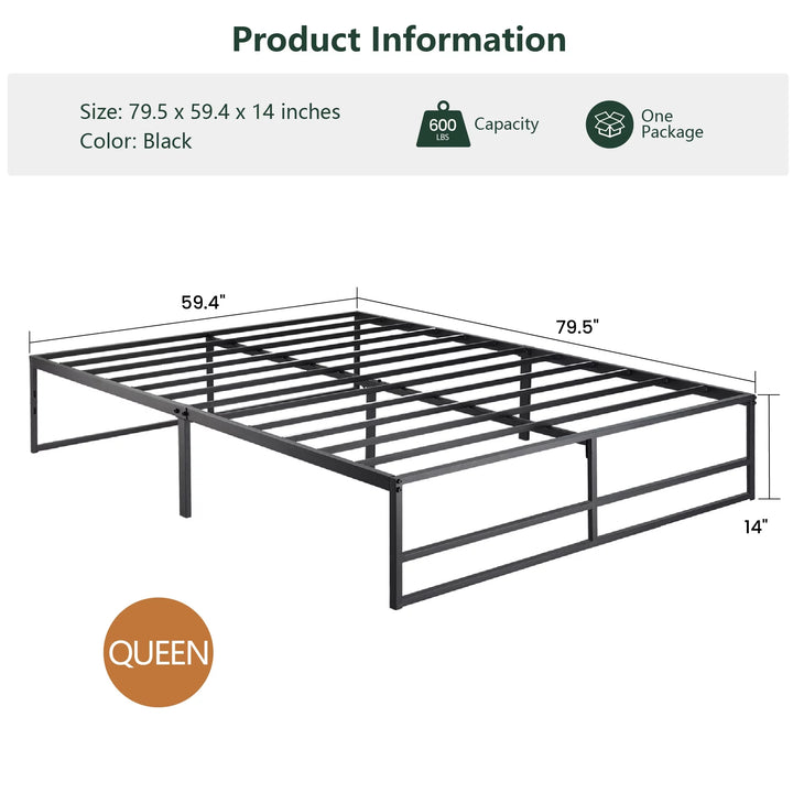 Queen Size Metal Platform Bed Frame with Solid Metal Slat Support, Black