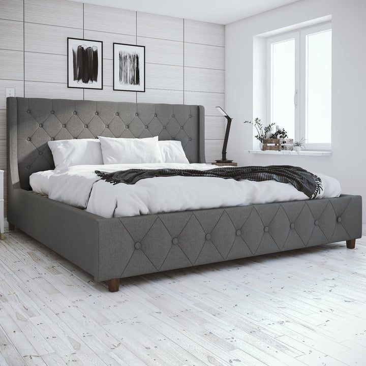 Mercer Upholstered Bed, King, Gray Linen