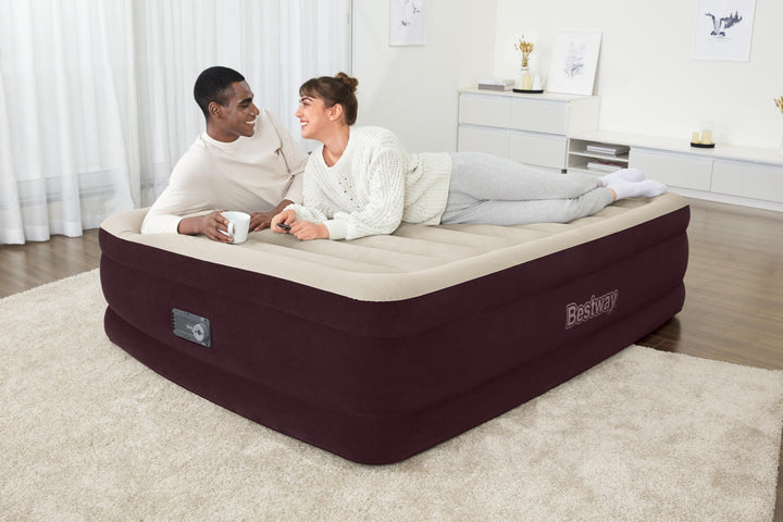 Maroon 20" Queen Air Mattress with Built-In Pump