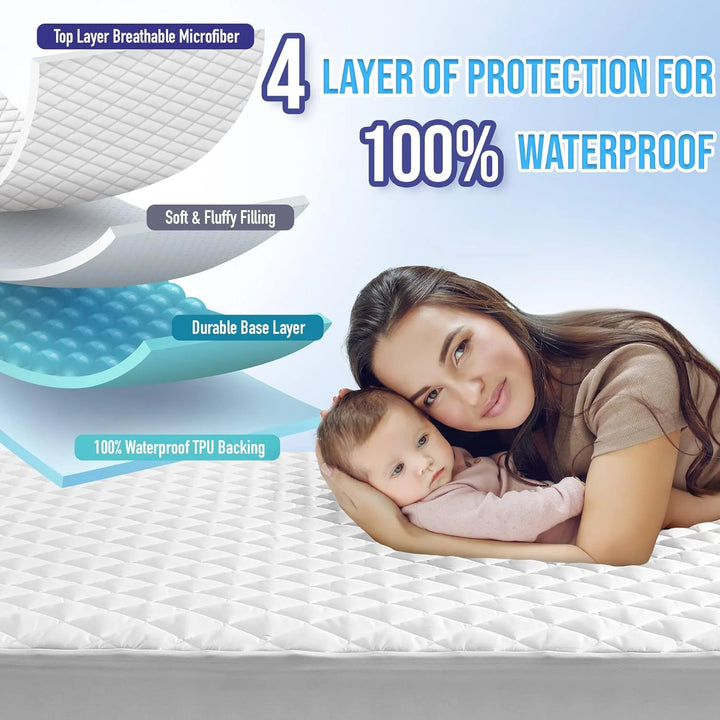 Twin XL Size Waterproof Mattress Pad Protector, Breathable Quilted Mattress Cover Noiseless Waterproof Fitted Sheet Mattress Topper up to 21" Deep Pocket