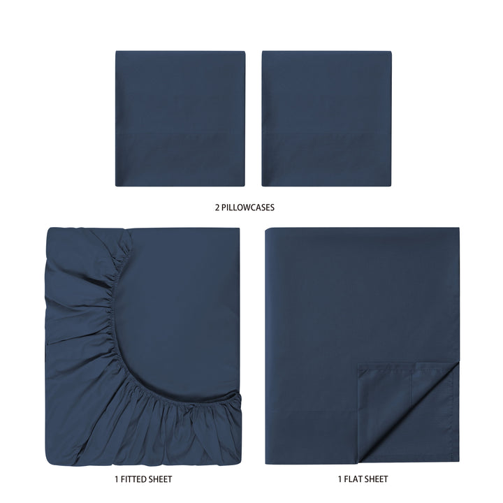 Comfort Chill Microfiber Bed Sheet Set, Queen, Washed Indigo, 4 Piece