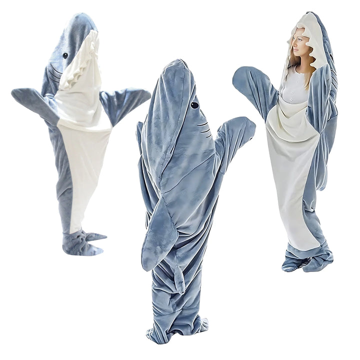 Shark Blanket - Wearable Blanket for Adult Kids, Super Soft Cozy Flannel Hoodie, Shark Onesie, Shark Blanket Hoodie, Shark Sleeping Bag (Gray Blue, XL)