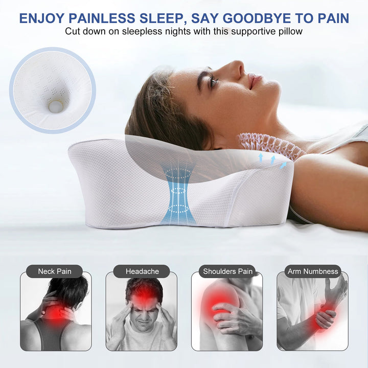 Memory Foam Cervical Pillows for Neck and Shoulder Pain Relief,Orthopedic Ergonomic Contour Back Support Pillow for Side,Back & Stomach Sleepers Standard Size 24.02"×14.76"×4.72" White