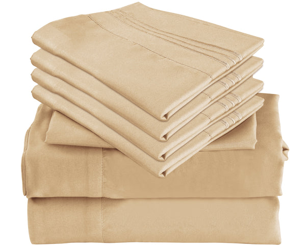 6 Piece Luxury King Size Rayon Made from Bamboo Sheets Set- King Beige Sheets, Softer than Cotton-Up to 16" Deep Pockets-Wrinkle Free-Extremely Soft -King Size Bamboo Derived Rayon Sheets-King,Beige