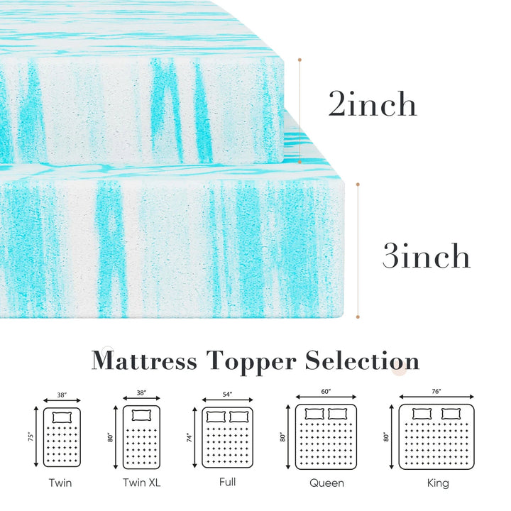 3 Inch Cool Gel Memory Foam Mattress Topper Twin Size Bed, Comfort Body Support & Pressure Relief, Certipur-Us Certified