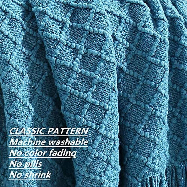 Crochet Throw Blanket for Couch Sofa Chair Bed Decoration, Soft Warm Cozy Light Weight for Spring Summer (50''X60'' Turquoise)