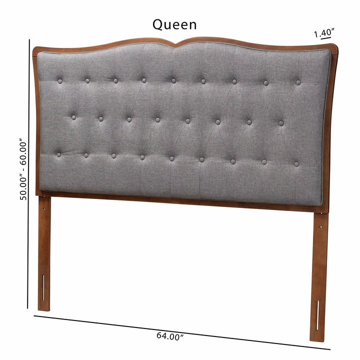 Georgia Classic and Traditional Grey Fabric and Walnut Brown Finished Wood Queen Size Headboard