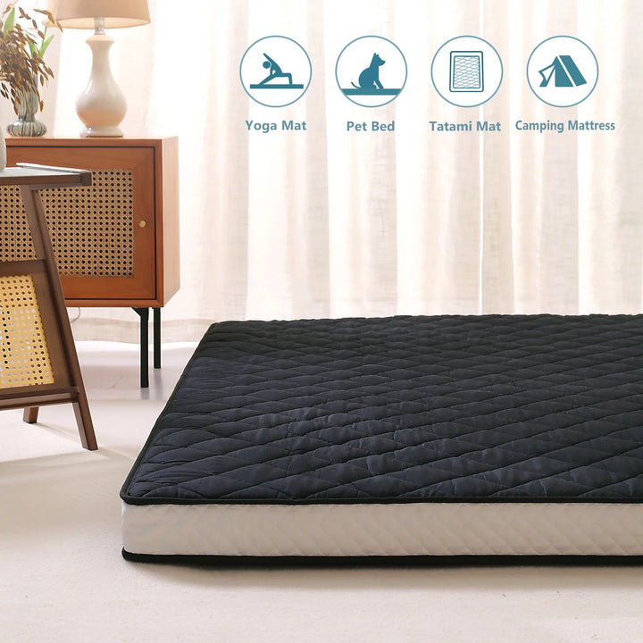 Japanese Floor Futon Mattress with Quilted Topper - Full Size, Black