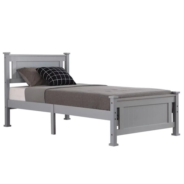 Twin Bed Frame,Solid Pine Wood Twin Platform Bed Frame, Bedroom Twin Bed with Headboard for Adults, Gray, 75.04"L*38.98"W*37.8"H