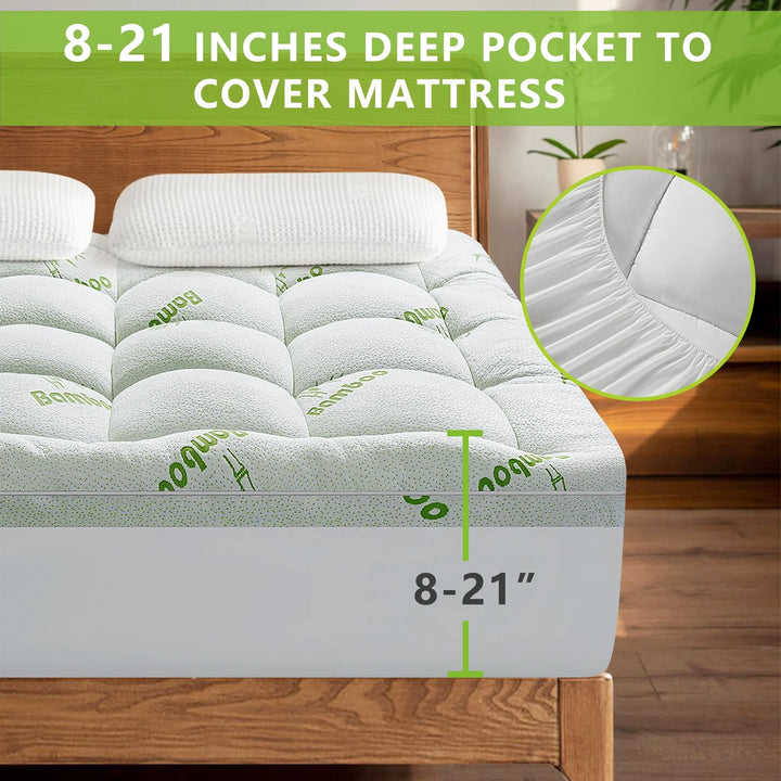 Bamboo Extra Thick Queen Mattress Topper for Back Pain,1000 GSM Quilted Fitted Mattress Pad Pillow Top Mattress Cover with Deep Pocket up to 21 Inches (60 * 80 In)