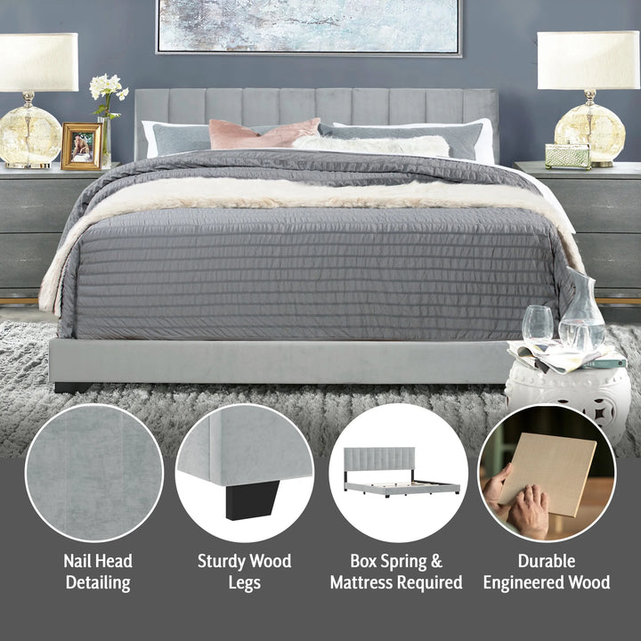 Reece Channel Stitched Upholstered King Bed, Platinum Grey, by  Living Essentials