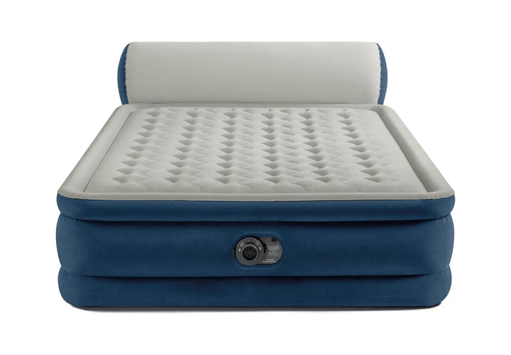 Queen Headboard Dura-Beam Deluxe Raised Air Bed Mattress with Built-In Pump - 18" Mattress Height