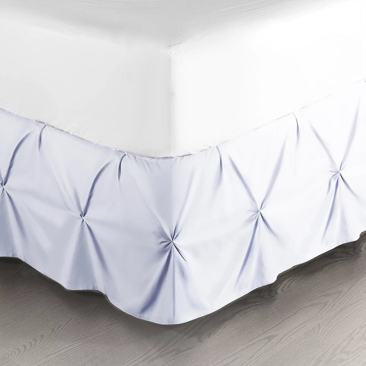 14" Tailored Pinch Pleated Bed Skirt - Hotel Luxury Double Brushed Microfiber Pintuck Decorative Dust Ruffle, Queen, Ice Blue